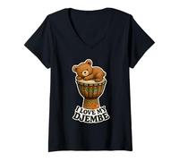 Femme Musique - Teddy sur Un djembé avec Un Message 1 - Fan Fun T-Shirt avec Col en V