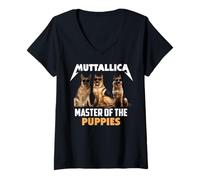Femme Muttallica Master Of Puppies Berger allemand K9 T-Shirt avec Col en V