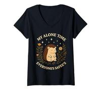 Femme My Alone Time Everyones Safees Hedgehog Quote T-Shirt avec Col en V