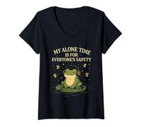 Femme My Alone Time is for Everyone's Safety Frog Meditation T-Shirt avec Col en V
