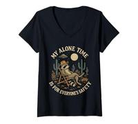 Femme My Alone Time is for Everyone's Safety Raccoon Desert Moon T-Shirt avec Col en V