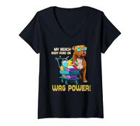 Femme My Beach Body Runs on Wag Power T-Shirt avec Col en V