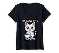 Femme My Blood Type is Coffee T-Shirt avec Col en V