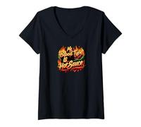 Femme My Blood Type is Hot Sauce Funny Spicy Chili Pepper Lover T-Shirt avec Col en V