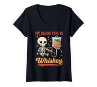 Femme My Blood Type is Whiskey Skeleton IV Sac T-Shirt avec Col en V