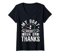 Femme My Boat Doesn't Run on Thanks for a Boat Captain T-Shirt avec Col en V