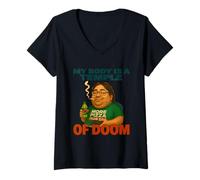 Femme My Body is A Temple of Doom Humour de Jeu Amusant T-Shirt avec Col en V