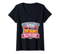 Femme My Bowling Technique Even I Don't Know Blague Amusante pour Femme T-Shirt avec Col en V