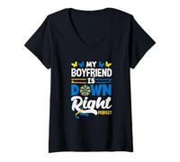 Femme My Boyfriend is Down Right Sensibilisation Parfaite au Syndrome de Down T-Shirt avec Col en V