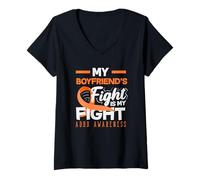 Femme My Boyfriends Fight is My Fight Ruban Orange de Sensibilisation au TDAH T-Shirt avec Col en V