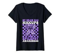 Femme My Brain Has Hiccup Epilepsy Awareness Girl Mom Purple T-Shirt avec Col en V