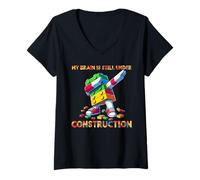 Femme My Brain is Still Under Construction Master Builder Dabbing T-Shirt avec Col en V