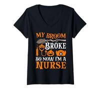 Femme My Broom Broke So Now I'm A Nurse T-Shirt avec Col en V