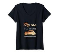 Femme My car is a hybride, It burns gaz and rubber T-Shirt avec Col en V