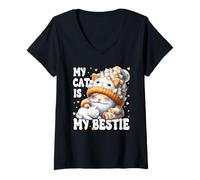 Femme My Cat Ist My Bestie Cat Gnome Grandpa Graphic For Cat Mom T-Shirt avec Col en V