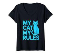 Femme My Cat My Rules T-Shirt avec Col en V
