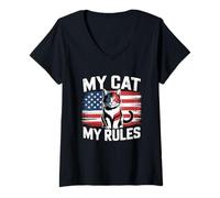 Femme My Cat My Rules T-Shirt avec Col en V