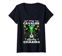 Femme My Cavalier is My Lucky Charm Dog St Patricks Day Dogs T-Shirt avec Col en V