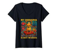 Femme My Chihuahua is Why I'm Broke Funny Dog Lover Shopping Humour T-Shirt avec Col en V