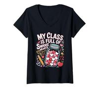 Femme My Class is Full of Sweet Hearts Teacher Pot de Saint-Valentin T-Shirt avec Col en V