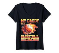 Femme My Daddy is A Basketball Coach Enfant Sportif Fier T-Shirt avec Col en V