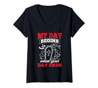Femme My Day Begins Your Day Ends Directeur funéraire Morticien T-Shirt avec Col en V