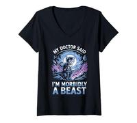 Femme My Doctor Said I'm Morbidly A Beast Cat T-Shirt avec Col en V