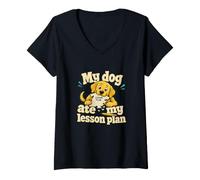 Femme My Dog Ate My Lesson Plan Teacher Humour T-Shirt avec Col en V