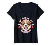 Femme My Dog is My Valentine Saint Bernard T-Shirt avec Col en V