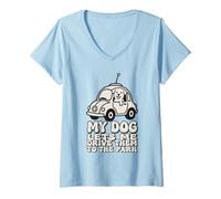 Femme My Dog Lets Me Drive Them to The Park Humour pour Animal de Compagnie T-Shirt avec Col en V