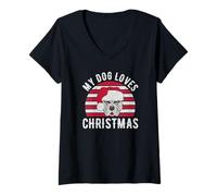 Femme My Dog Loves Christmas Chien X-MAS Retro Vintage Pitbull T-Shirt avec Col en V