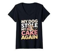 Femme My Dog Stole My Cake Again Birthday Humour T-Shirt avec Col en V