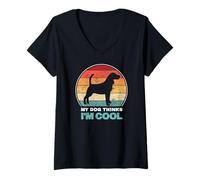 Femme My Dog Thinks I'm Cool Beagle Silhouette rétro Vintage T-Shirt avec Col en V