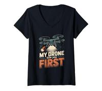 Femme My Drone Saw You First Drone Pilot Drone T-Shirt avec Col en V