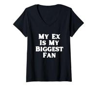 Femme My Ex Is My Biggest Fan Funny Sarcastic Breakup Humour T-Shirt avec Col en V