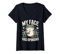 Femme My Face Has Opinions Grenouille Sarcasme T-Shirt avec Col en V