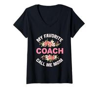 Femme My Favorite Coach Call Me Mom Trainer Fitness Traine T-Shirt avec Col en V