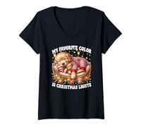 Femme My Favorite Color is Christmas Lights Golden Retriever Dog T-Shirt avec Col en V