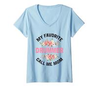 Femme My Favorite Drummer Call Me Mom Kit Batterie Batteur T-Shirt avec Col en V
