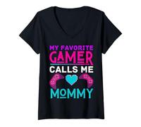 Femme My Favorite Gamer Calls Me Mommy Jeu vidéo drôle Maman Mère T-Shirt avec Col en V