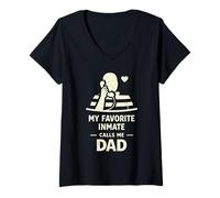 Femme My Favorite Inmate Calls Me Dad Jail Phone Humour T-Shirt avec Col en V