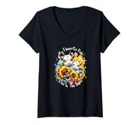 Femme My Favorite Kids Live in The Barn Cute Goat Lover Tournesols T-Shirt avec Col en V