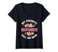 Femme My Favorite Mountain Biker Call Me Mom Vélo de Montagne T-Shirt avec Col en V
