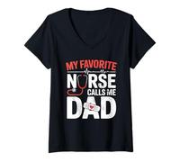 Femme My Favorite Nurse Calls Me Dad Fathers Day American Flag T-Shirt avec Col en V
