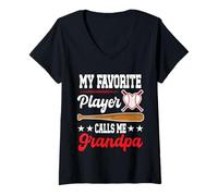 Femme My Favorite Player Calls Me Grandpa Baseball Fête des Pères T-Shirt avec Col en V