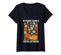Femme My Favorite Season is Fall of Fascism Resist No King America T-Shirt avec Col en V