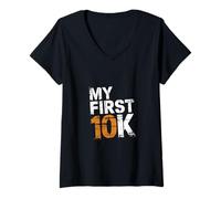 Femme My First 10K Marathon de réussite pour débutants |- T-Shirt avec Col en V