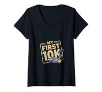 Femme My First 10K Marathon de réussite pour débutants |||- T-Shirt avec Col en V