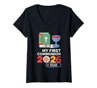 Femme My First Communion 2026 New Level Achieved Communion T-Shirt avec Col en V