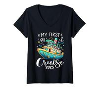 Femme My First Cruise 2025 Cute Family Vacation Cruising T-Shirt avec Col en V